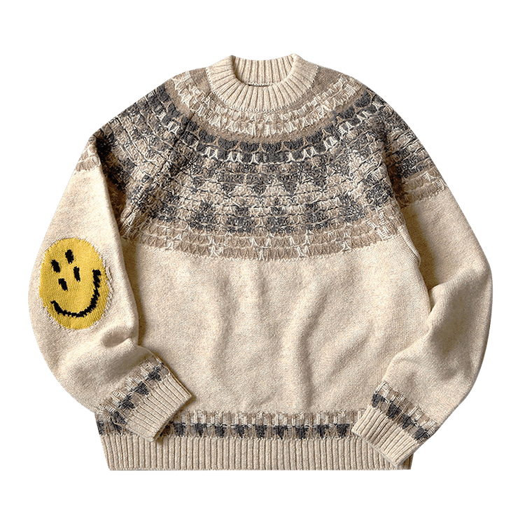 Kapital 5G Wool Nordic Smilie Patch Raglan Sweater "Ecru"