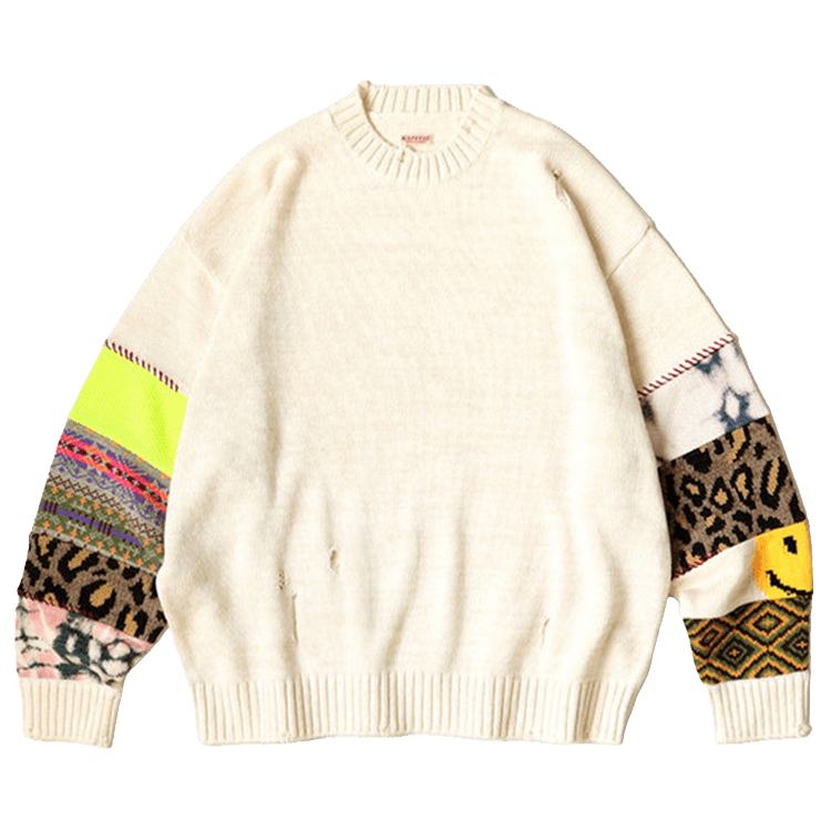 Kapital 5G Cotton Knit Hippie Sleeve Crew Sweater "White"