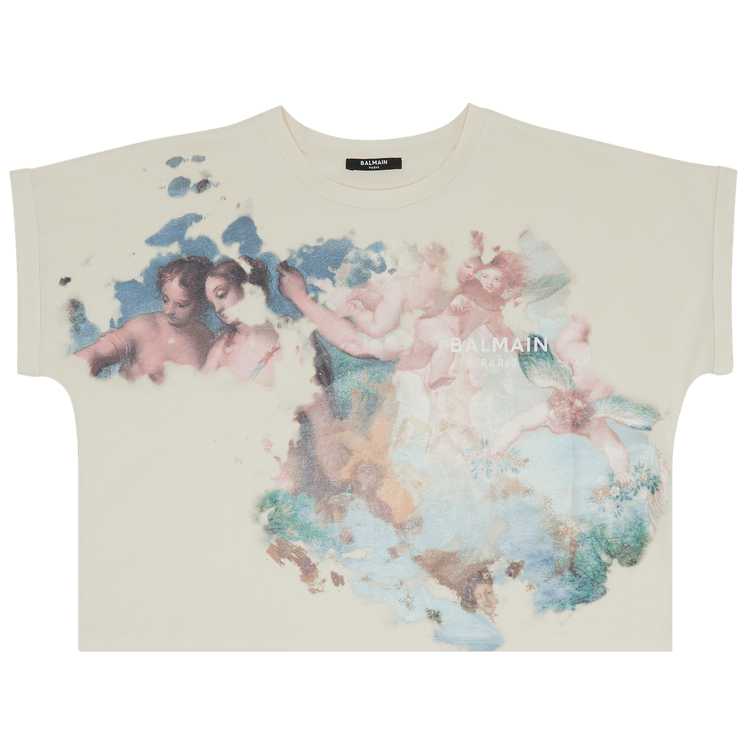 Balmain Pastel Printed Cropped T-Shirt "Ficelle/Pastel"
