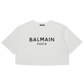 Balmain Cropped Printed T-Shirt "Blanc/Noir"