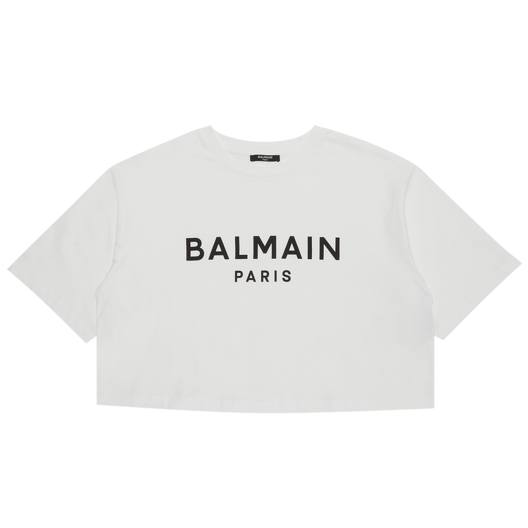 Balmain Cropped Printed T-Shirt "Blanc/Noir"