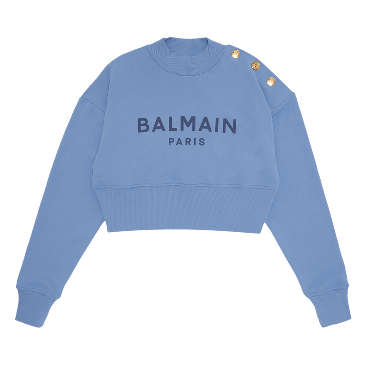 Balmain 3 Button Printed Sweatshirt "Blue Clair/Blue Denim"