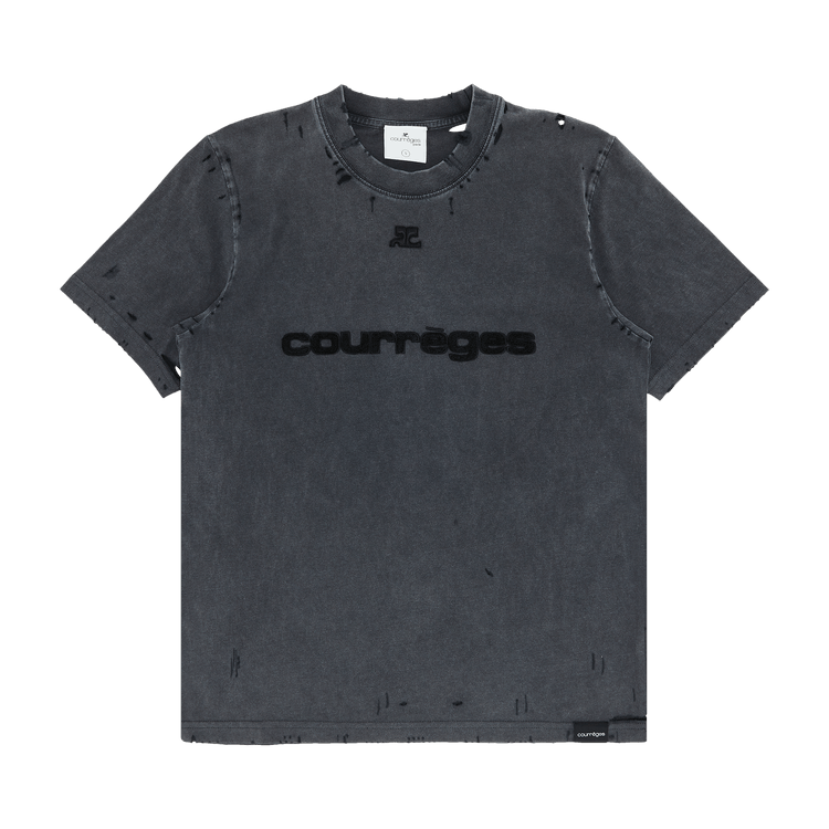 Courrèges Distressed Dry Jersey T-Shirt "Stonewashed Grey/Black"