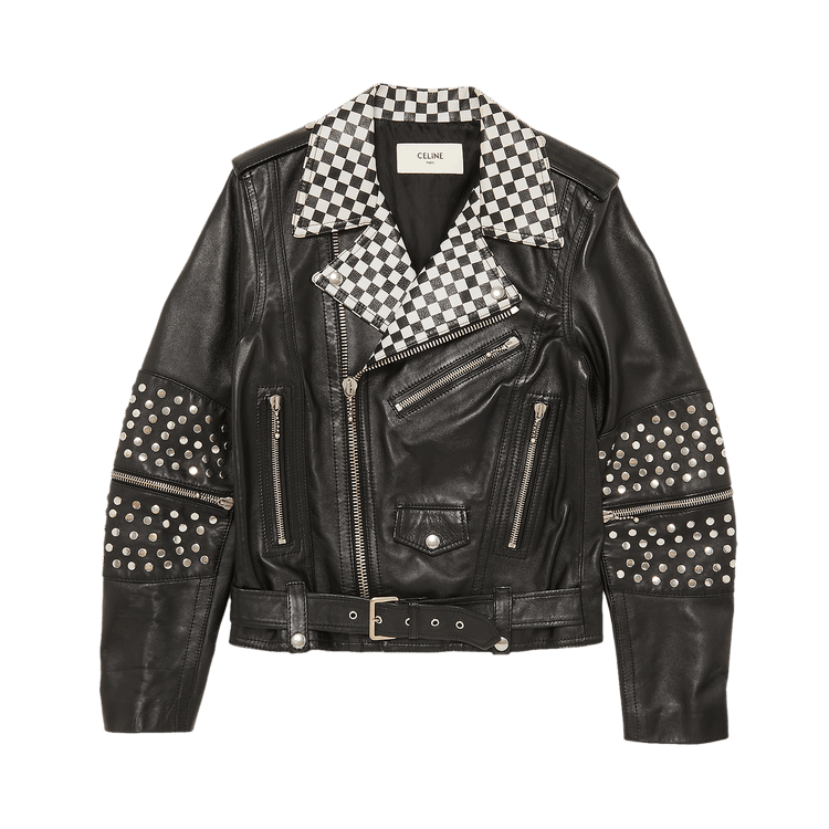 CELINE Hedi Slimane Damier Checkered Leather Moto Biker Jacket