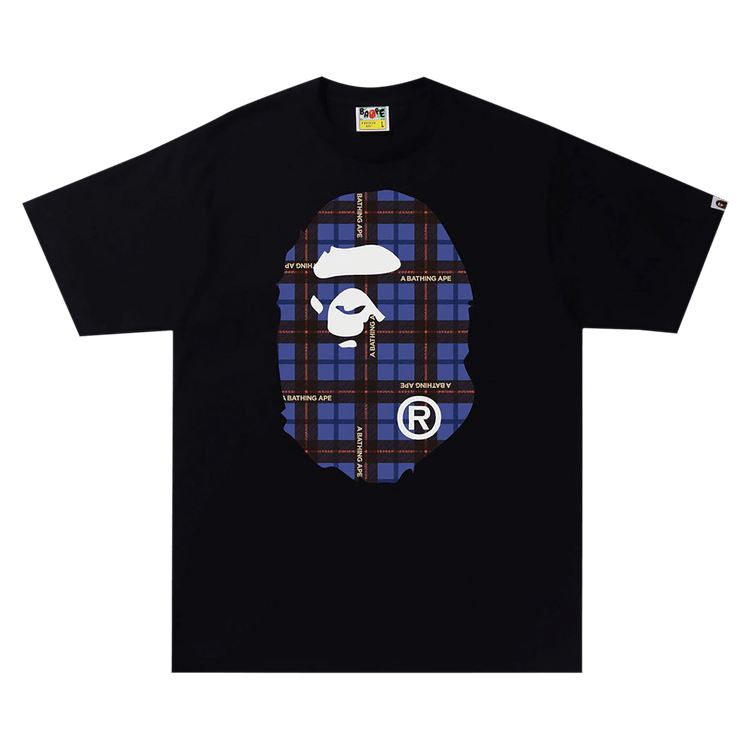 BAPE Logo Check Big Ape Head Tee "Black/Blue"