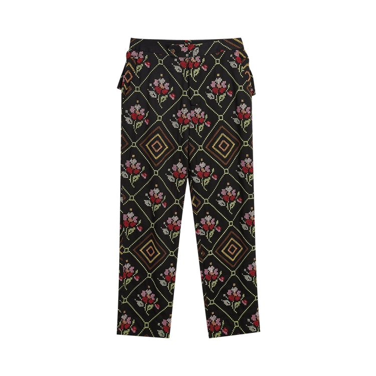 Bode Embroidered Needlepoint Begonia Trousers "Black"