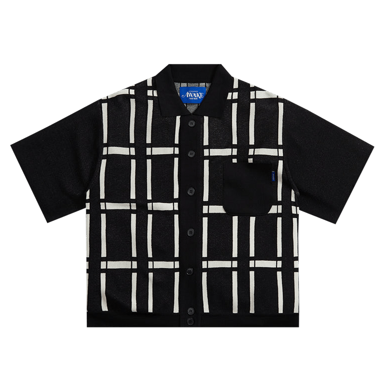 Awake NY Windowpane Short-Sleeve Cardigan "Black"