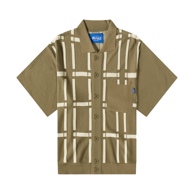 Awake NY Windowpane Short-Sleeve Cardigan "Sand"