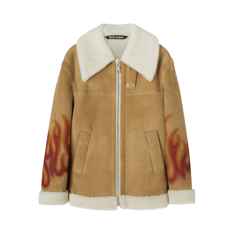 Palm Angels Burning Sherling Jacket "Sand/Red"