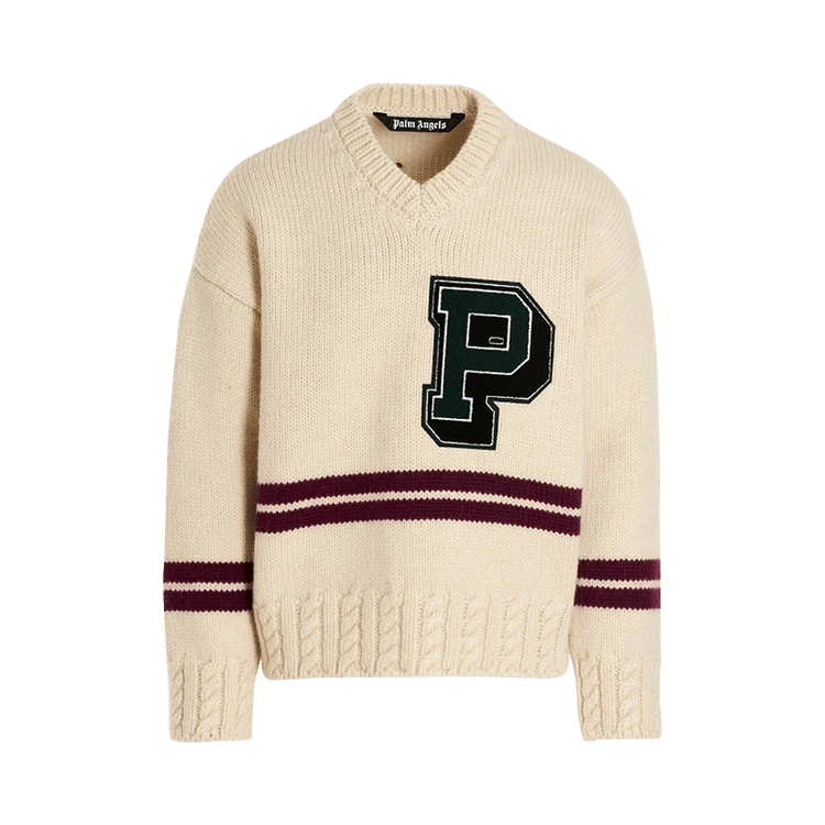 Palm Angels College V Neck Sweater "Butter/Purple"