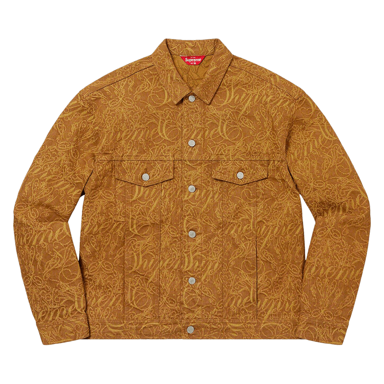 Supreme Script Jacquard Denim Trucker Jacket "Brown"