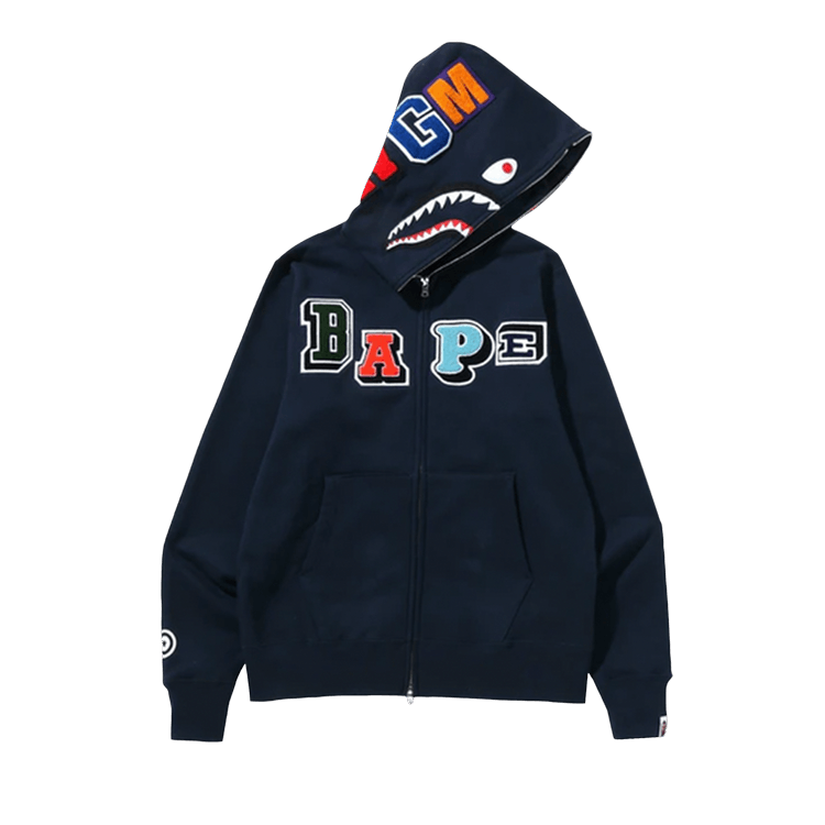 BAPE Multi Fonts Shark Full Zip Hoodie "Navy"