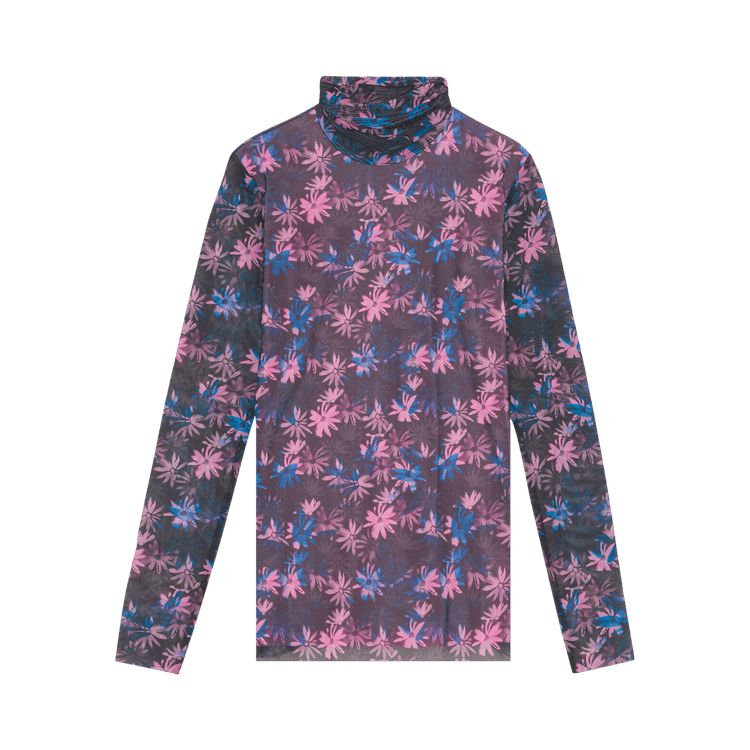GANNI Sheer Mesh Turtleneck "Daisy Spray Lilac Sachet"