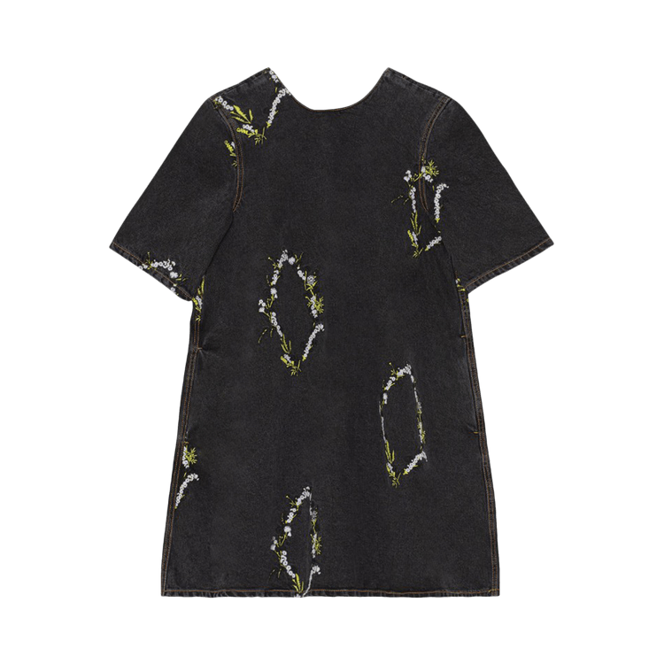 GANNI Embroidery Denim A line Mini Dress "Washed Black/Black"