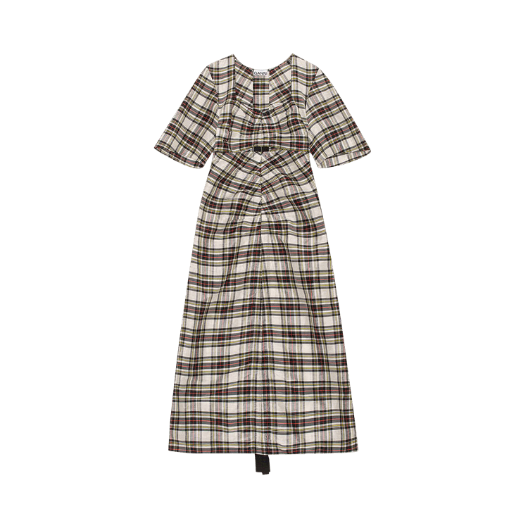 GANNI Check Egret Checkered Cut-out Maxi Dress "Check Egret"