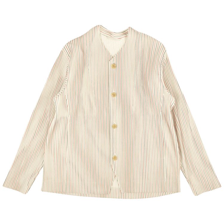 Issey Miyake Striped Button Front Pleated Jacket "White"