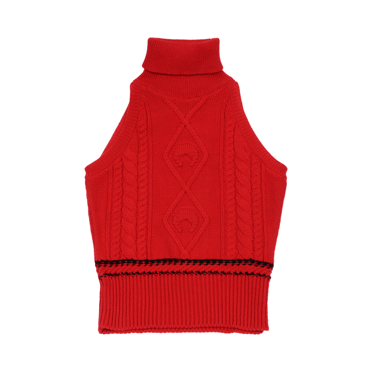Marine Serre Cable Knit Sleeveless Turtleneck "Beige"