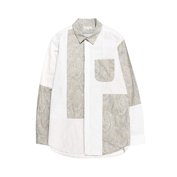 Engineered Garments Patchwork Stripe Longline Shirt "Beige"