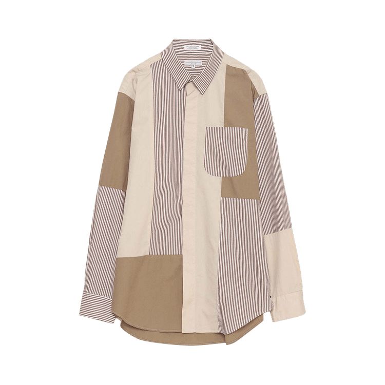 Engineered Garments Patchwork Stripe Longline Shirt "Khaki"