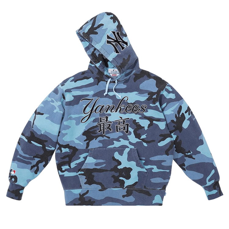 Supreme x New York Yankees Kanji Hooded Sweatshirt "Blue Camo"