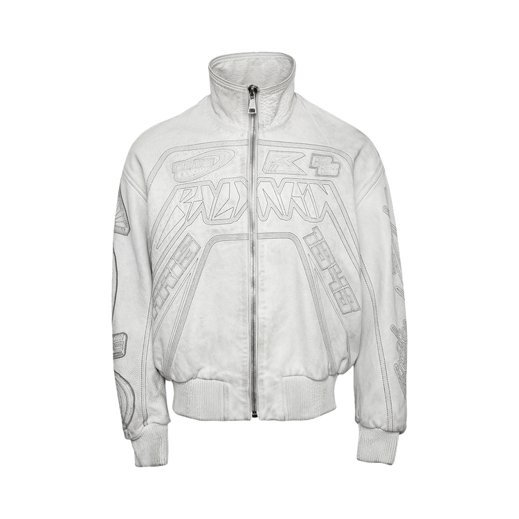 Balmain Motor Leather Bomber "Blanc/Gris Clair"