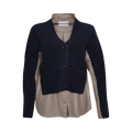 Sacai Chalk Stripe Wool Knit Cardigan "Navy/Beige"