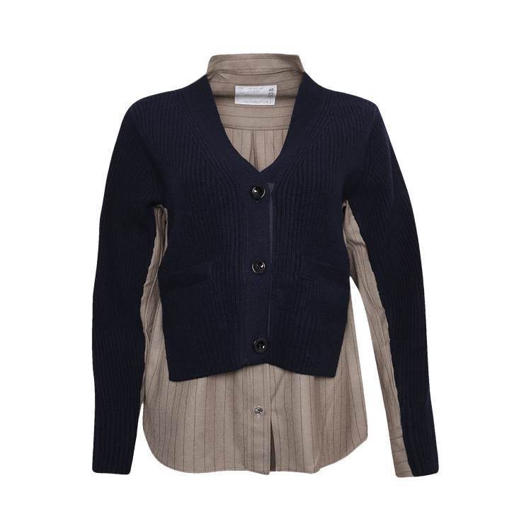 Sacai Chalk Stripe Wool Knit Cardigan "Navy/Beige"