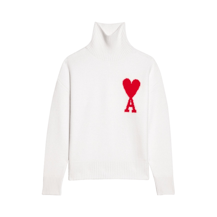 Ami Funnel Neck Sweater "Off White/Red"