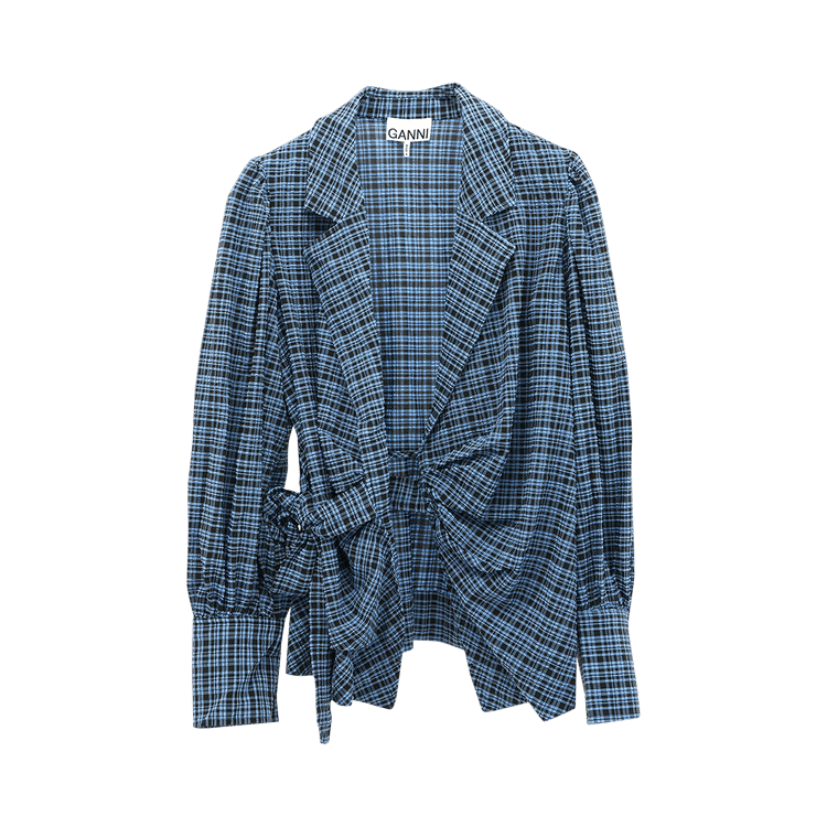 GANNI Wrap Shirt "Mini Check Granada Sky"