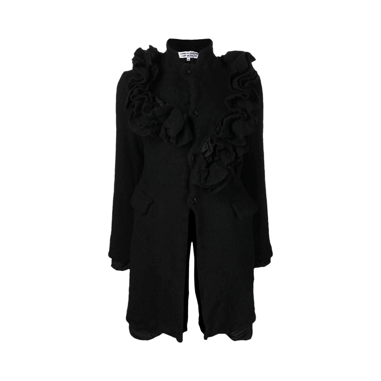 Comme des Garçons Asymmetrical Ruffled Flower Lapel Heavy Wool Coat "Black"