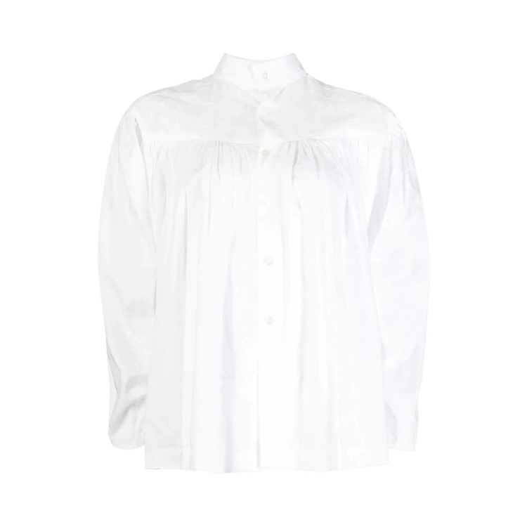 Comme des Garçons Dot Print Stand Collar Gathered Blouse "White"