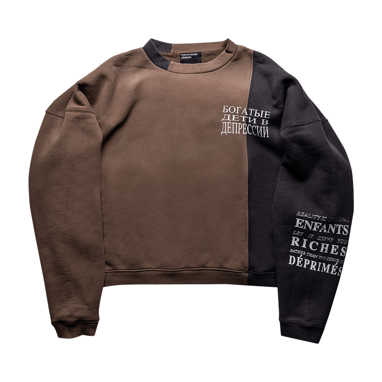 Enfants Riches Déprimés Russian Tattoo Paneled Crewneck "Faded Brown/Black"