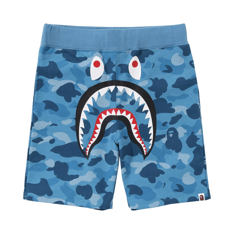 BAPE Honeycomb Camo Shark Sweat Shorts "Blue"