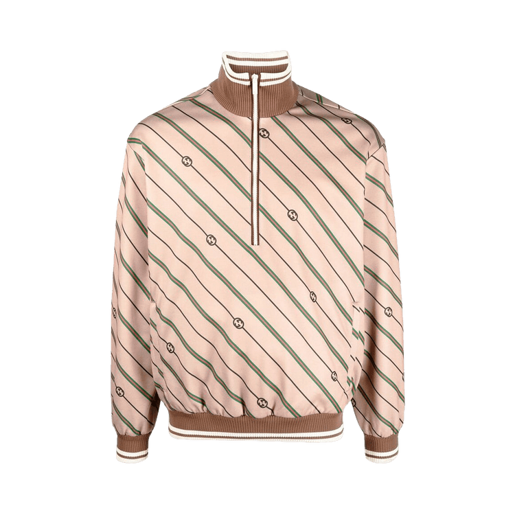 Gucci Twill GG Stripe Knit Half Zip Jacket "Beige/Brown"