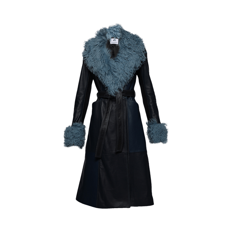 Marine Serre Double Breasted Leather Coat "Blue"