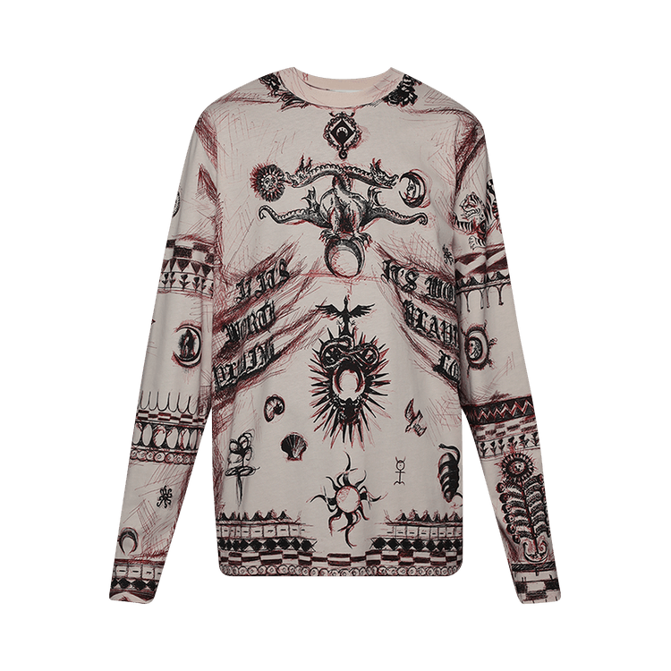 Marine Serre Geotic Relaxed Long-Sleeve Top "Broken White"