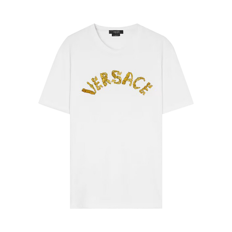 Versace Logo Embroidered Jersey T-Shirt "Optical White"