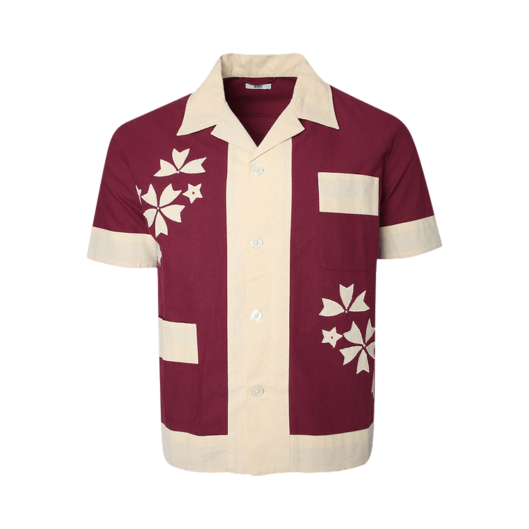 Bode Moonflower Applique Short-Sleeve Shirt "Maroon/Cream"