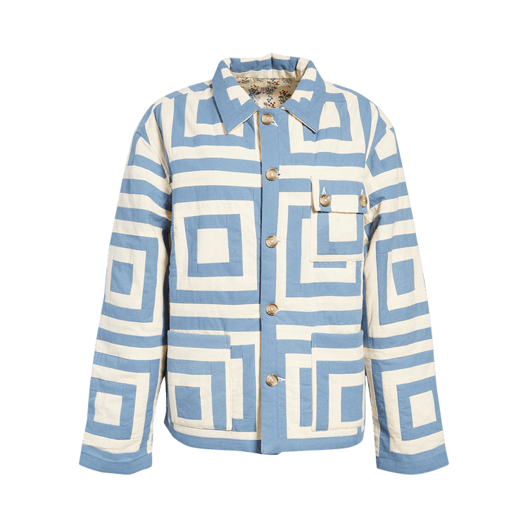 Bode White House Steps Quilt Jacket "Blue/Cream"