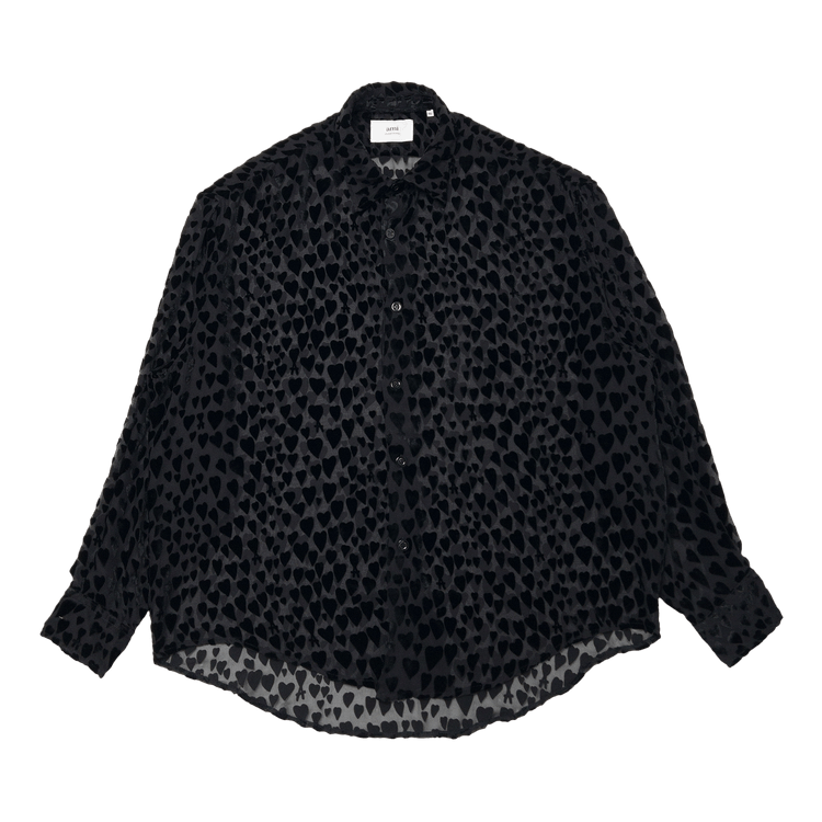 Ami Fit Shirt With Heart Pattern "Black"