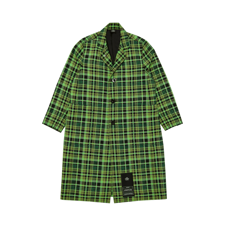 S.R. Studio. LA. CA. Open-Weave Check Long Trench Coat "Fluo Green"