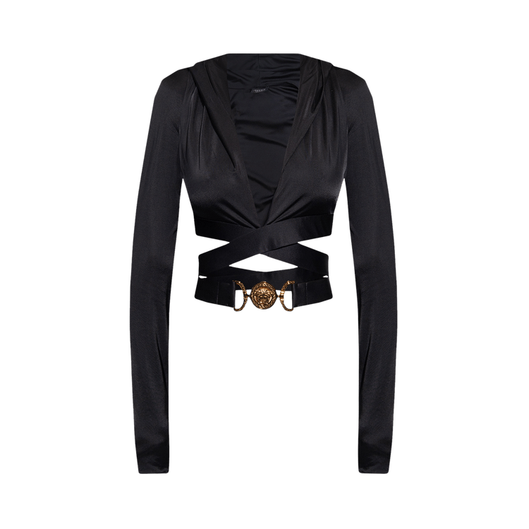 Versace Jersey Hooded Top With Medusa Buckle "Black"