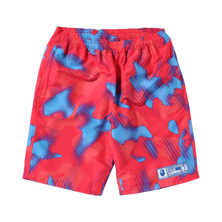 BAPE Stroke Camo Beach Shorts "Red"