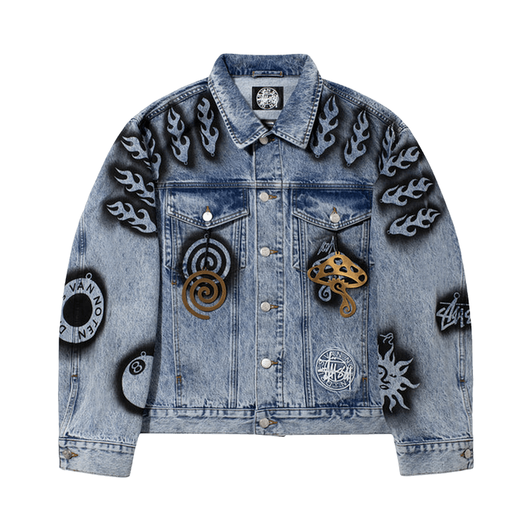 Stussy x Dries Van Noten Hand-Stencilled Denim Jacket "Washed Blue"