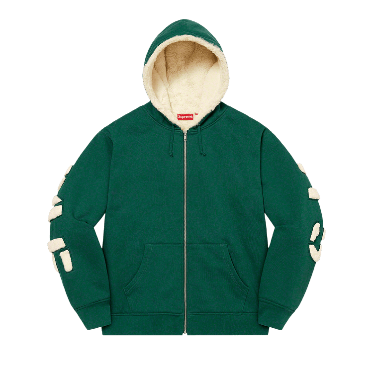 Supreme Faux Fur Lined Zip Up Hooded Sweatshirt "Dark Green"
