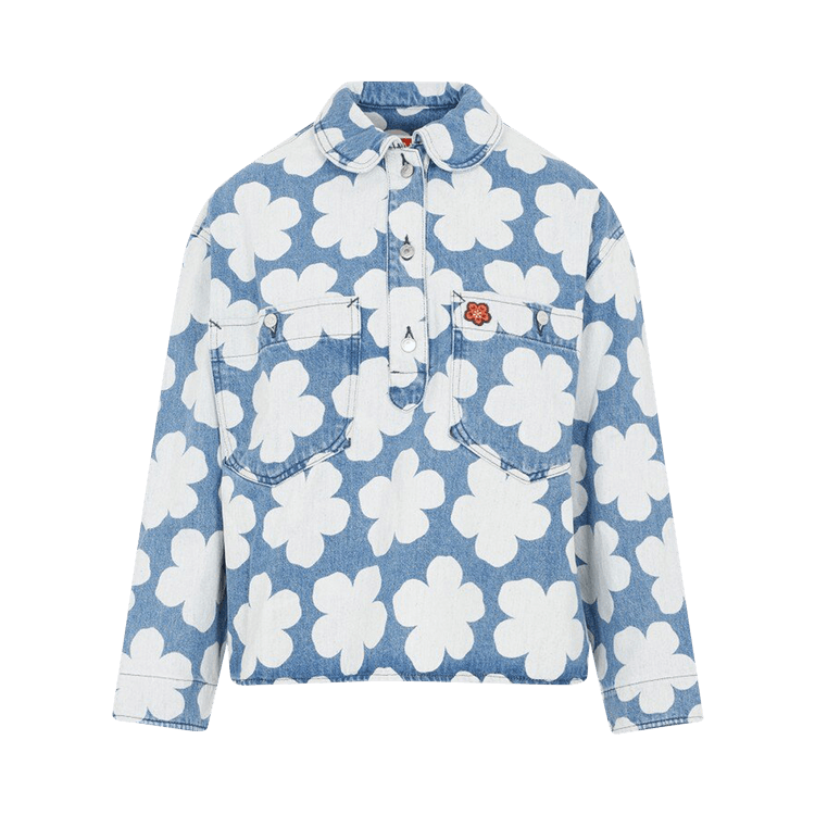 Kenzo Printed Denim Polo Overshirt "Blue"