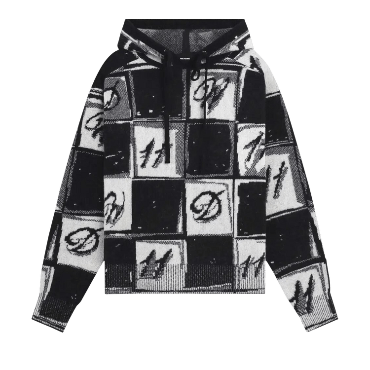 We11done Chess Board Graphic Knit Hoodie "Black"