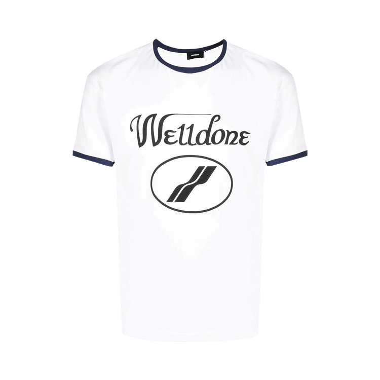 We11done Cursive Logo Fitted Ringer T-Shirt "Navy"