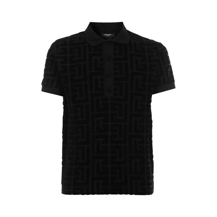 Balmain Maxi Monogram Velvet Polo Shirt "Black"
