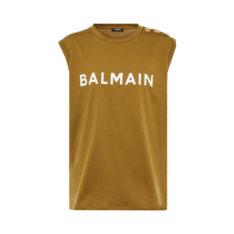 Balmain Logo Printed Sleeveless Top "Khaki/Off White"